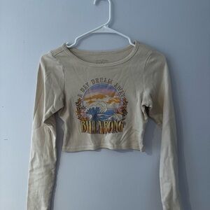 Billabong Beige Graphic Long Sleeve Crop Top